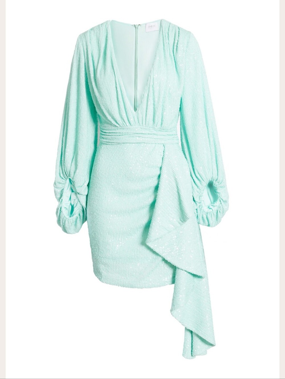 One33 Social Sequin Ruffle Long Sleeve Cocktail Minidress AQUA
